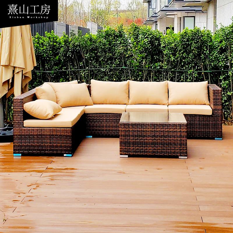 户外沙发庭院露台阳台休闲 藤艺室外藤椅藤编沙发防水防晒民宿沙