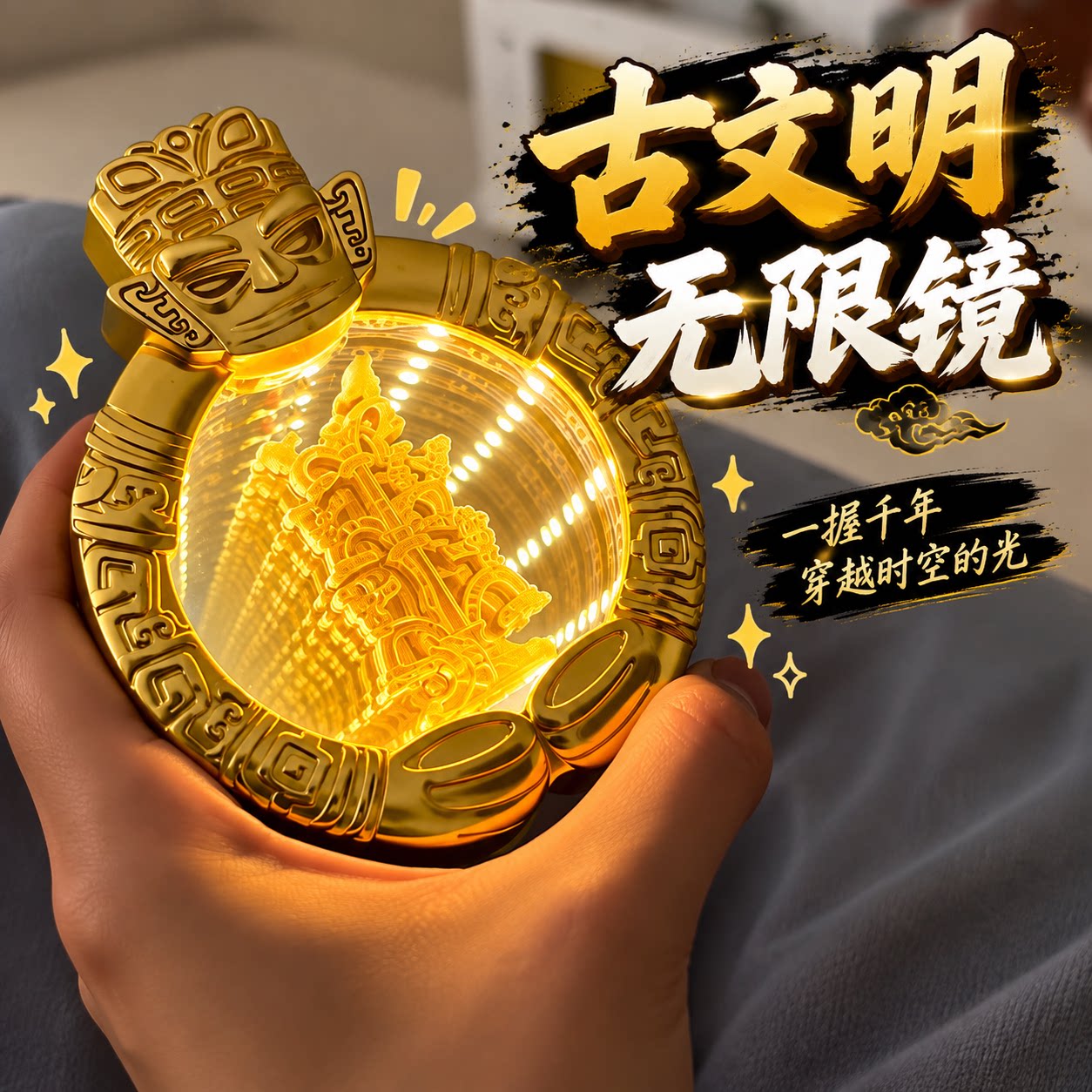 三星堆大立人千层镜发光冰箱贴