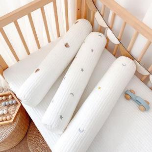 ins韩风长条圆柱枕纯棉刺绣小熊抱枕宝宝安抚枕婴儿床围夹腿侧睡