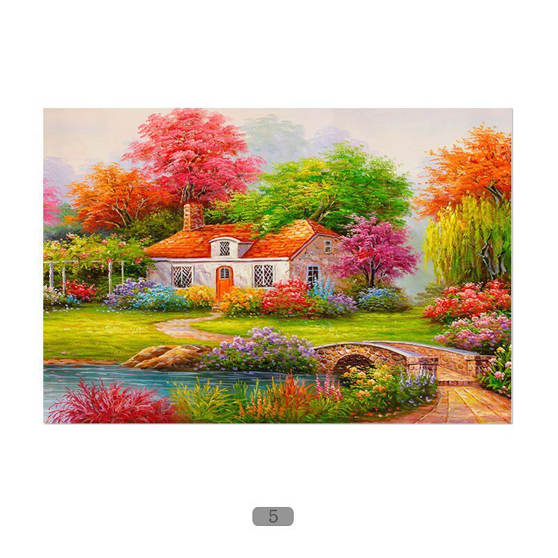 热销欧式油画风景乡村小屋田园风格山水画装饰画画芯打印客厅自粘