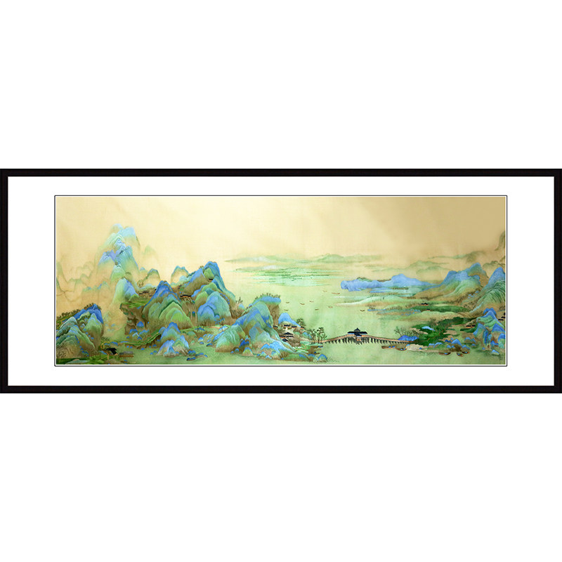 热销苏绣成品挂画圆形山水千里江山图中式古典客厅玄关装饰画手工