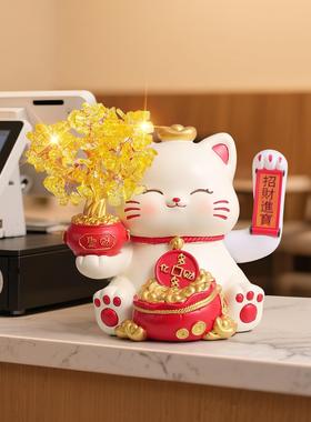发财树招财猫摆件自动摇手店铺收银台前台招财装饰品新店开业礼物