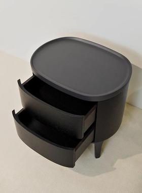 意式极简Poliform gentleman椭圆形床头柜主卧室设计师收纳床边柜