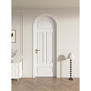 木以森居法式卧室门实木烤漆房间门白色圆弧形拱门平开室内门覆古