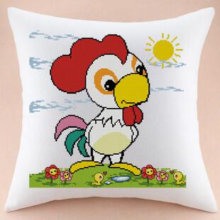 治愈系十字绣抱枕十字绣生肖鸡吉祥鸡卡通动漫沙发汽车靠垫自己绣