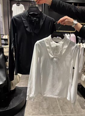 高尔夫女士秋冬新款长袖上衣蕾丝蝴蝶结领花厚度适中柔软弹力亲肤