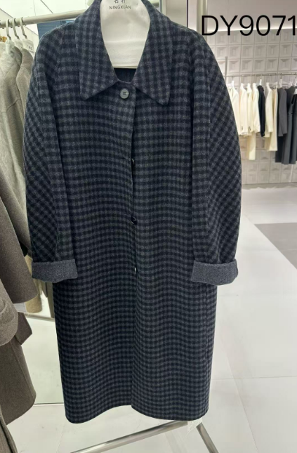 【钱老板专属】9071毛呢外套长袖时尚宽袖呢大衣秋冬女格子外套立