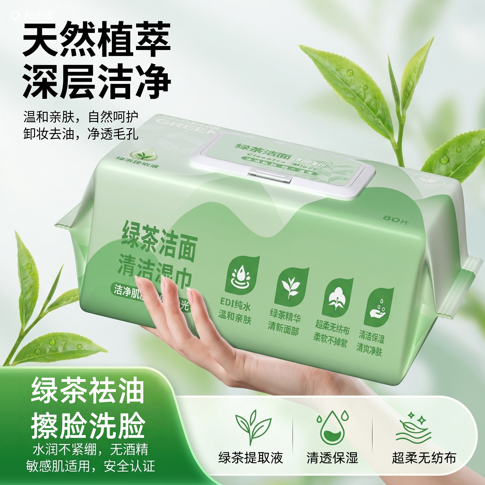 绿茶湿巾擦脸去油洗脸湿巾男女通用湿纸巾家用大包清洁面部湿巾纸