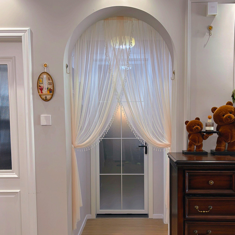 法式门帘2025新氛围感手工吊珠超柔纱长款免打孔门帘隔断帘法式纱