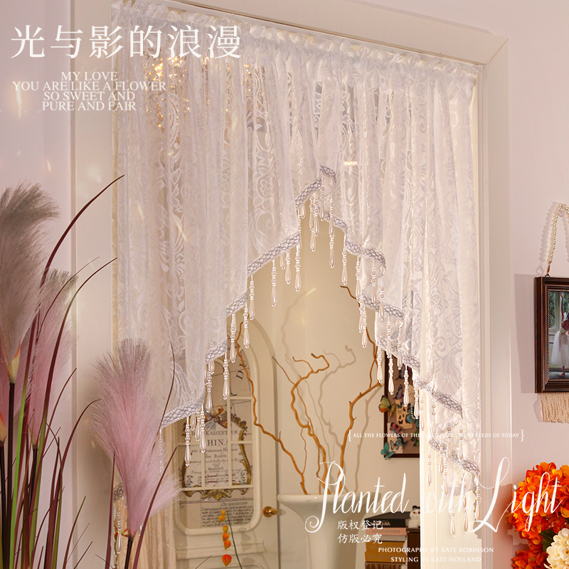 唯美刺绣纱半截门帘免打孔