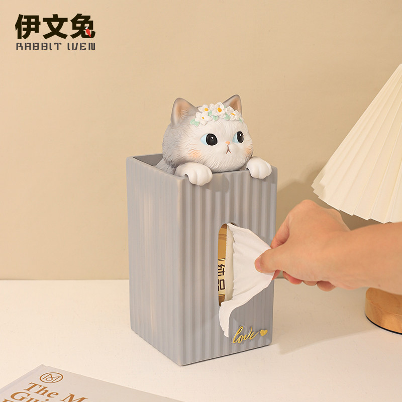现代简约轻奢风猫咪纸巾盒客厅茶几桌面抽纸盒摆件创意家居装饰品,家居饰品,装饰摆件,淘宝优惠券,粉丝福利购,淘宝优惠卷