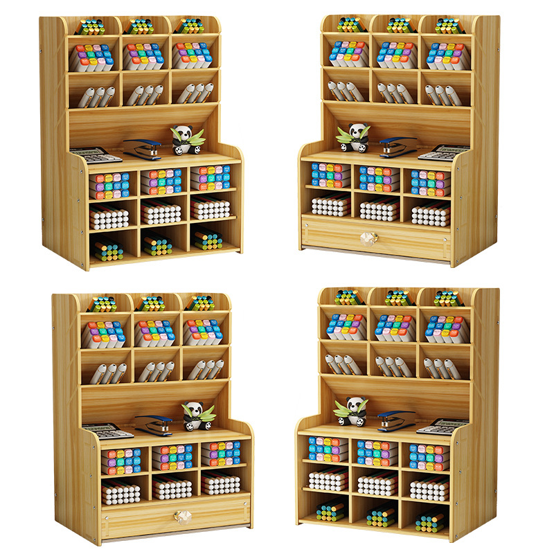 斜插笔筒木质文件桌面分格笔筒收纳盒DIY组装办公文具整理盒