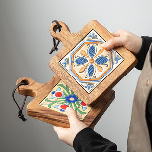 木质花砖隔热锅垫家用餐垫砂锅垫耐高温实木厨房桌垫杯垫隔热垫