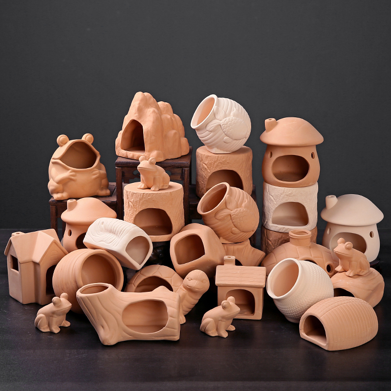 躲避屋鱼缸造景陶窝虾窝躲避屋迷你鹦鹉慈鲷产卵罐陶瓷躲避繁殖罐