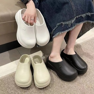 輕便防滑洞洞鞋 增高廚師鞋 一體拖鞋 厚底包頭外穿新款 女 半拖鞋