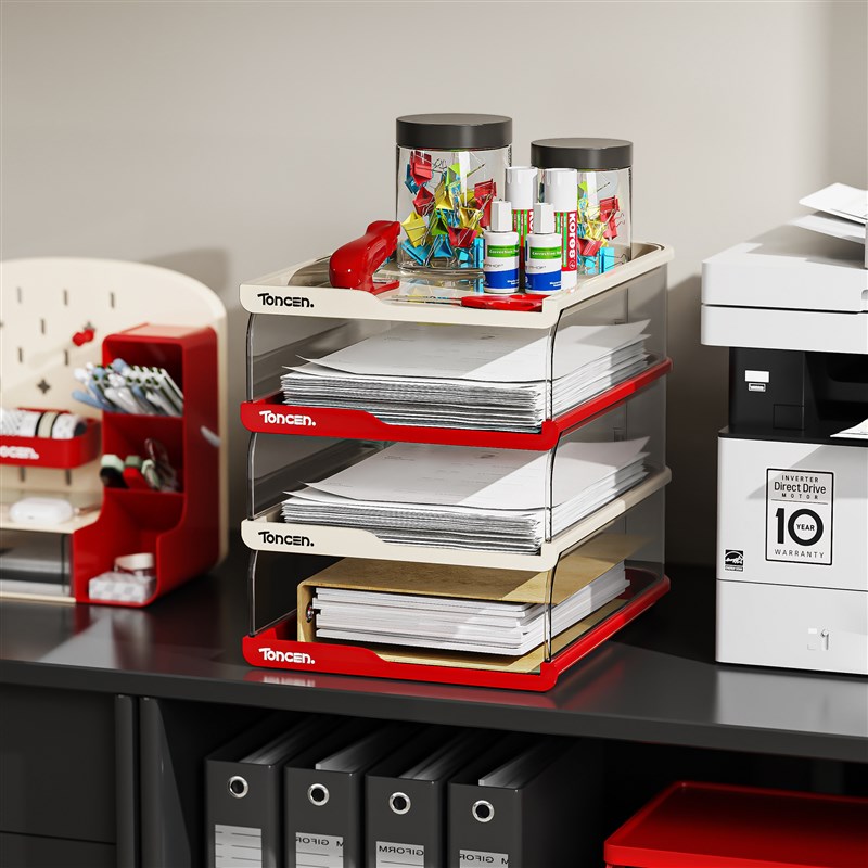 多层可叠加桌面收纳置物架分格防滑A4文档资料收纳盒办公室文件框