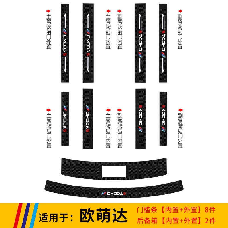 奇瑞欧萌达门槛条汽车用品碳纤皮革改装配件后门尾箱防踩贴保护条