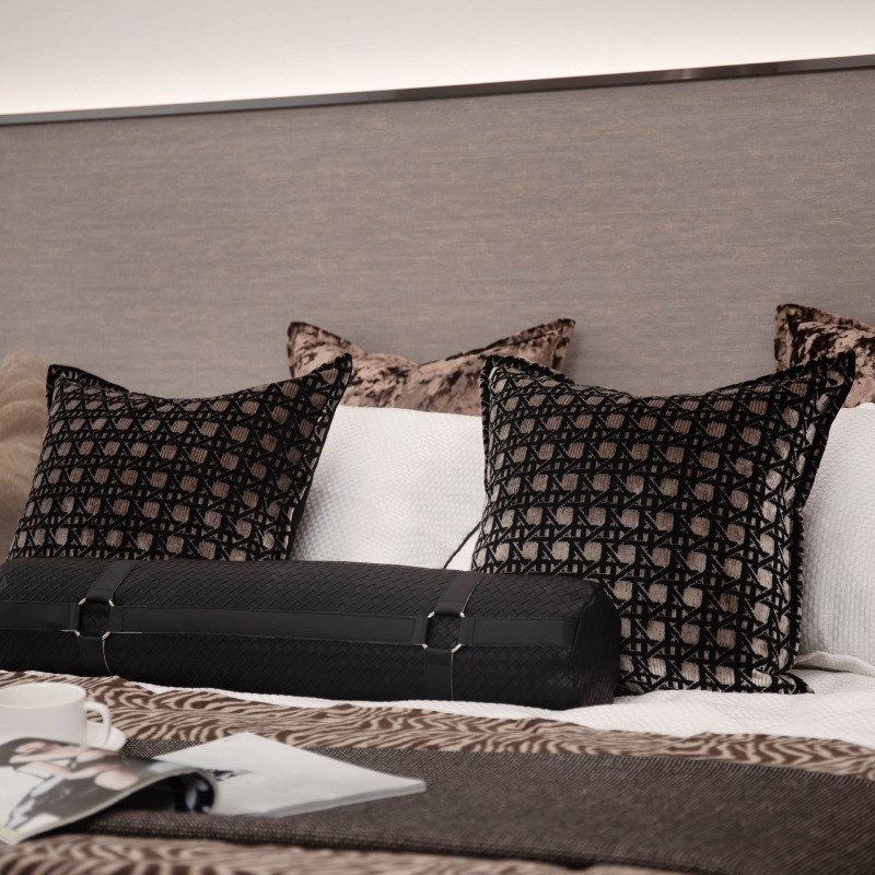 轻奢高档割绒黑咖抱枕售楼处样板间软装床上多件套酒店民宿靠枕套