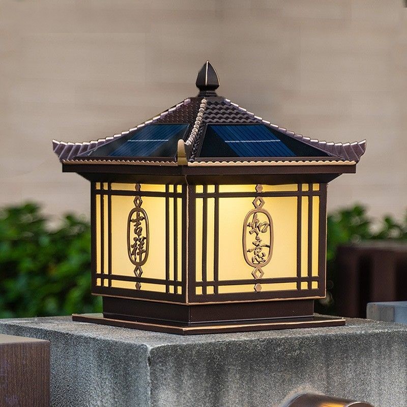 吉祥如意太阳能柱头灯围墙别墅大门柱灯户外庭院围栏防水柱子灯