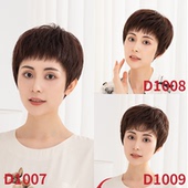 芊亿真发假发短卷发套中老年妈妈假发手织透气蓬松自然真发全头套