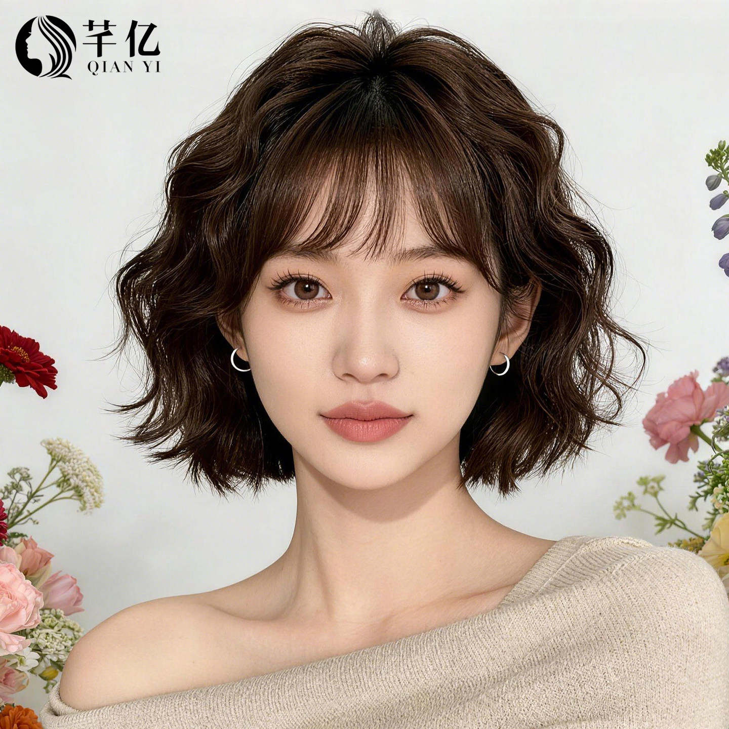 芊亿法式慵懒烫短卷发无痕假发套
