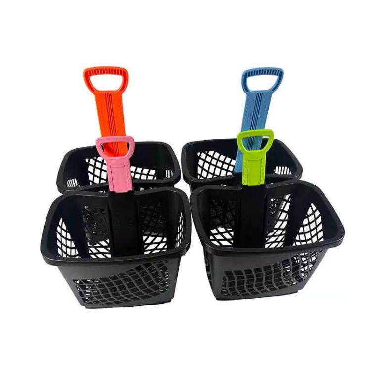 超市购物篮便利店买菜推拉篮塑料带轮子购物筐商超大号彩色手柄