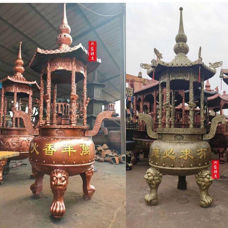 铸铁香炉四六龙柱寺庙院圆形带盖子烧香炉室外天地炉生铁插香炉鼎