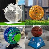 大型不锈钢发光镂空球雕塑定制户外广场魔方金属地球仪水景观摆件