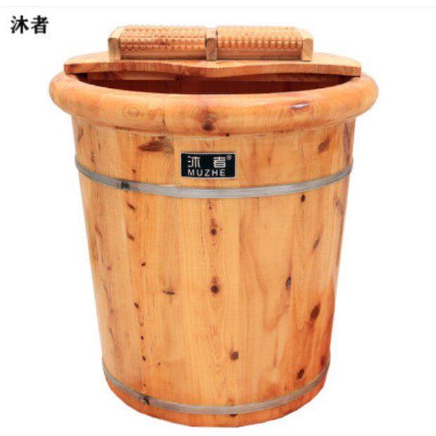 40cm高带盖子香柏木洗脚木桶泡脚盆家用足三里泡脚桶足浴木桶圆边