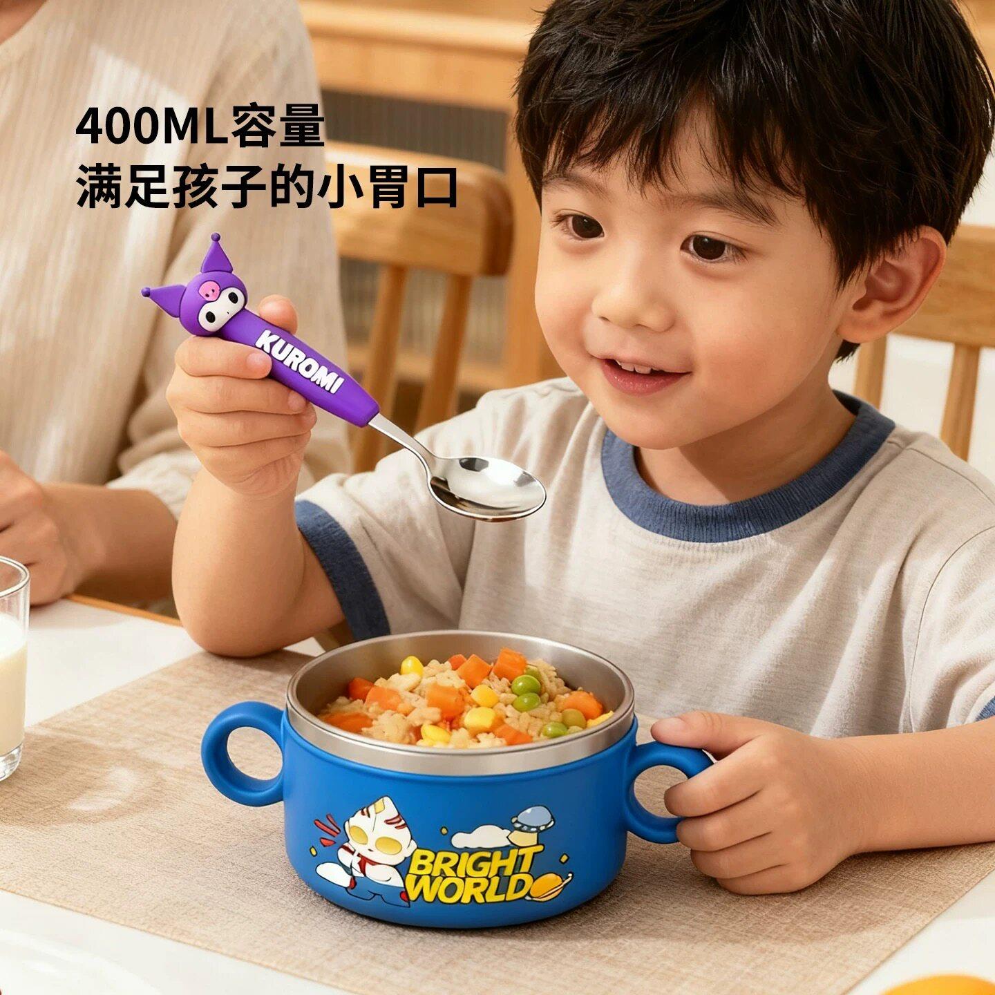 儿童碗副食品碗奥特漫幼儿园宝吃饭餐具碗带手柄防摔防烫316不锈