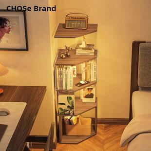 原色实木角书架落地式储物架客厅角柜角储物架卧室角床头书柜