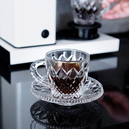 捷克进口Bohemia水晶玻璃带把咖啡杯精美带碟茶杯组合套装2+2