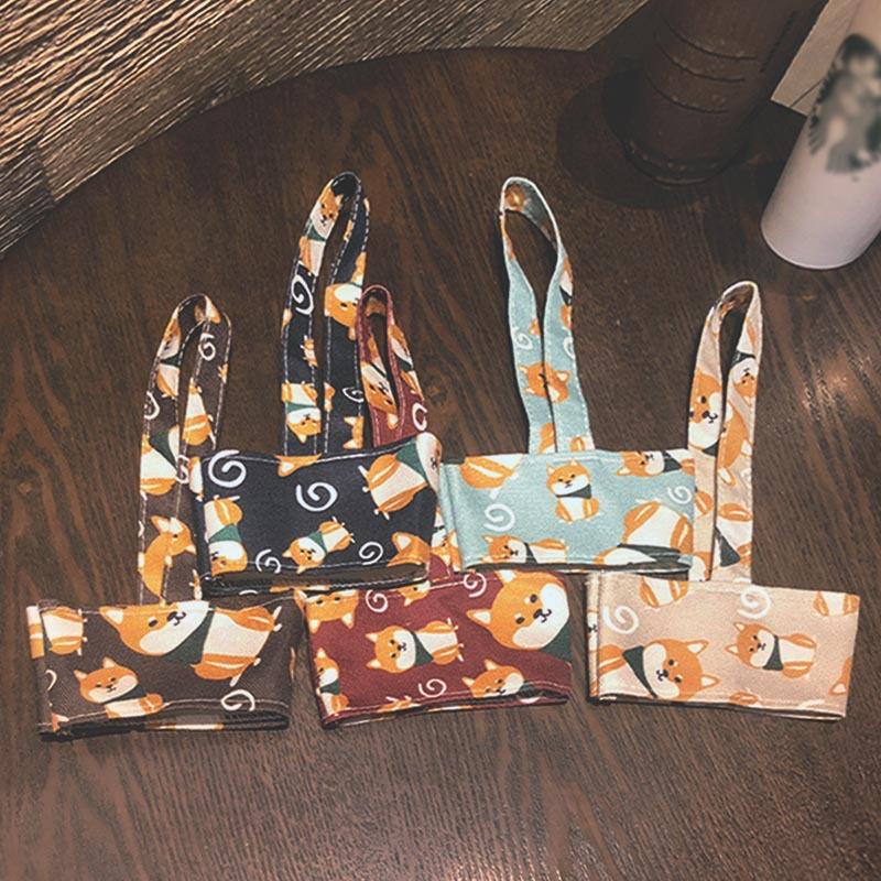 柴犬/柯基/懒猫 饮料奶茶杯套 便携手提袋 猫狗吸管 帆布