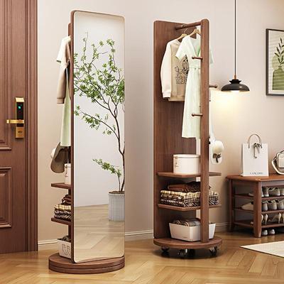 实木穿衣镜衣帽架一体落地卧室家用多功能收纳挂衣架底盘45宽
