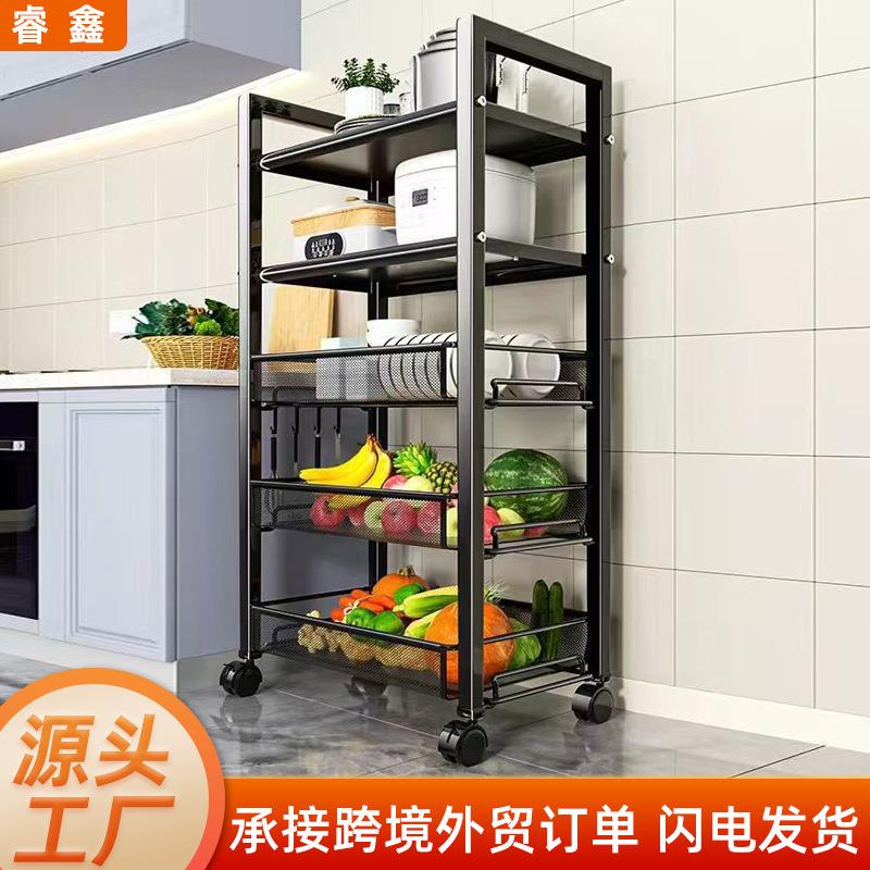 跨境厨房置物架小推车蔬菜水果落地多层菜篮子零食移动收纳架子