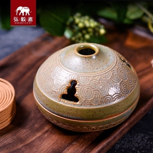 弘毅斋 定风波檀香盘香陶瓷香炉仿古香薰炉家用室内茶道创意摆件