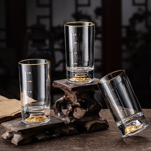 轻奢烈酒杯中式 金山二两白酒杯家用玻璃酒具套装 分酒器带刻度