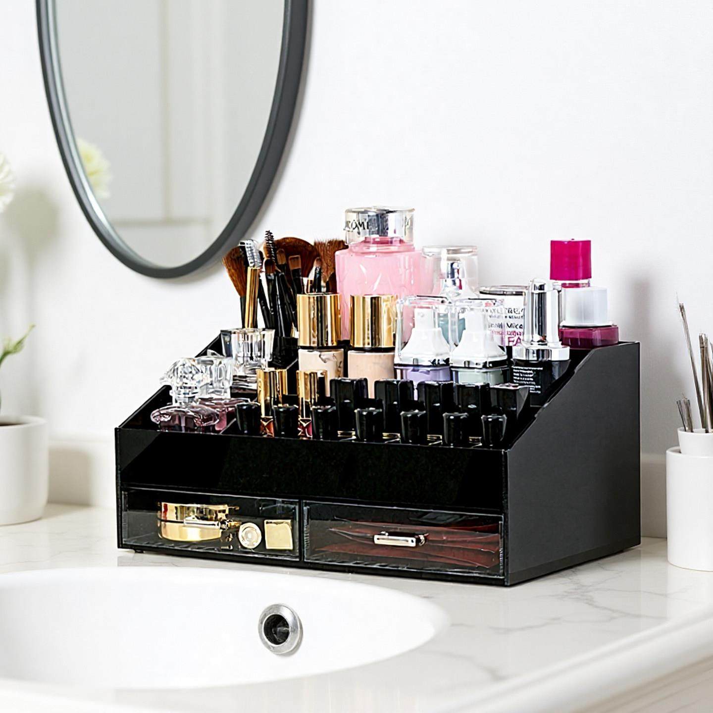 欧式网红化妆品收纳盒化妆台护肤品压克力家用置物架桌面高级感,收纳整理,桌面收纳盒,淘宝优惠券,粉丝福利购,淘宝优惠卷