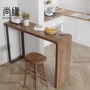 实木吧台桌椅组合家用阳台靠墙窄桌子矮桌长条桌客厅隔间高脚桌