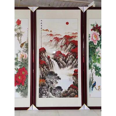 笔画客厅挂画乡村堂堂楼山水画五部玻璃画新中国风中国画装饰画