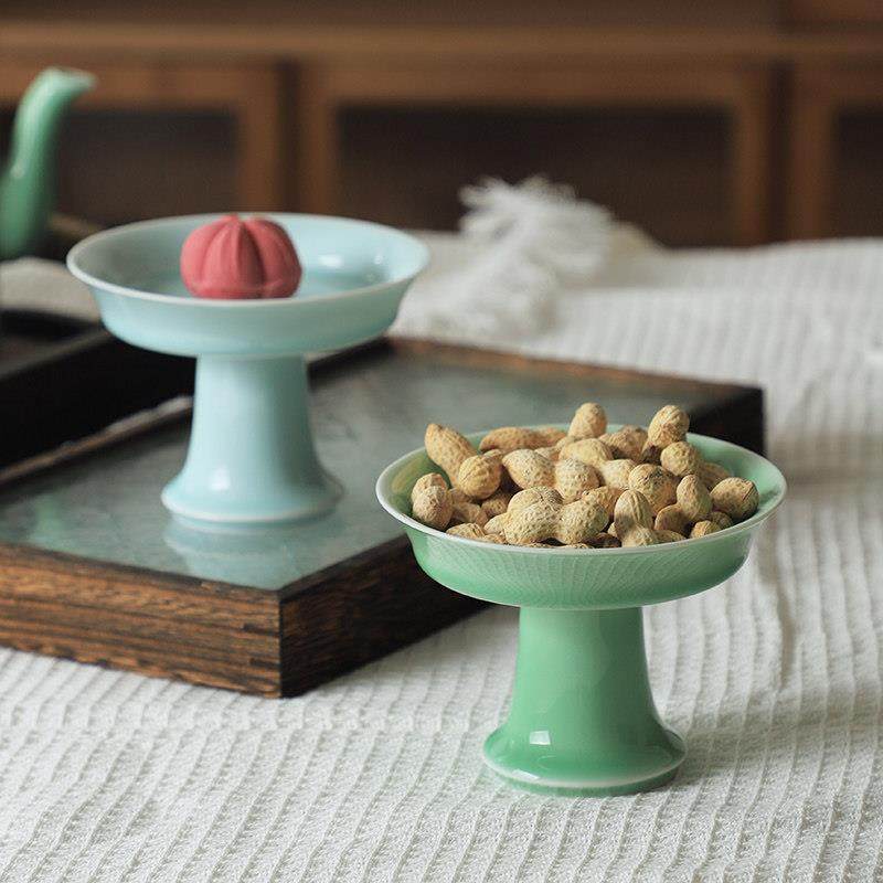 陶瓷茶点盘龙泉青瓷水果盘中式高脚点心盘宋韵果碟茶桌摆件小供盘,餐饮具,果盆/果盘/果篮,淘宝优惠券,粉丝福利购,淘宝优惠卷