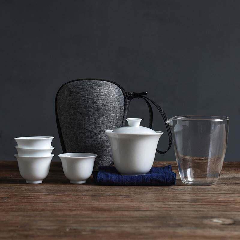 臻惜 白瓷盖碗快客杯茶杯旅行迷你功夫茶具套装简约家用便携包式