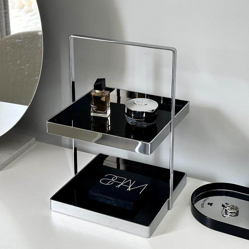 不锈钢双层香水化妆台储物置物架厨房化妆室玄关化妆护肤品收纳盘