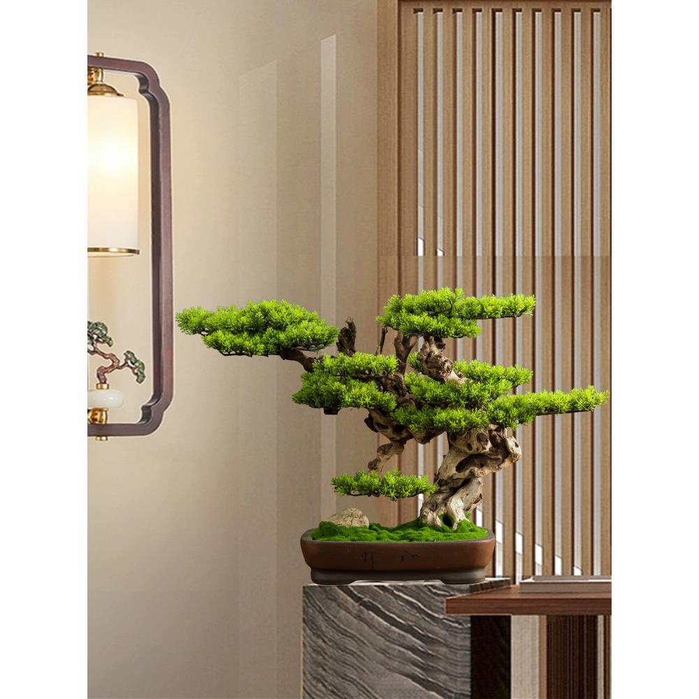 模拟迎宾松盆景假树客厅入口茶室桌面装饰龙柏植物绿色植物绿色装