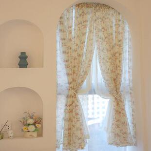 免打孔法式覆古小碎花门帘透光不透人窗帘双层蕾丝纱帘小窗户半帘
