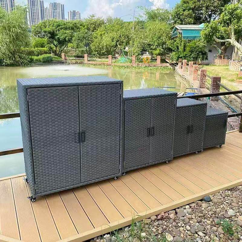 可移动多隔层户外阳台防水防晒鞋柜储物柜室外庭院花园藤编工具柜