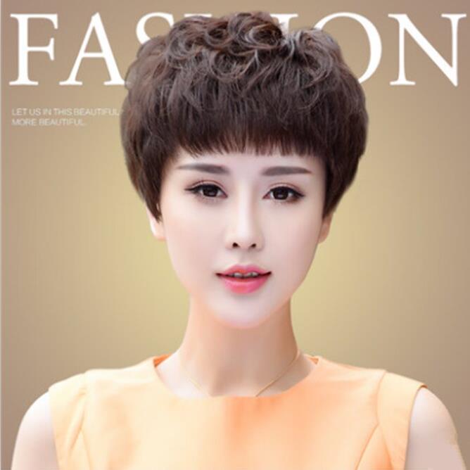 妈妈整体假发套女士短卷发中老年人假发真人真发中年短发减龄自然