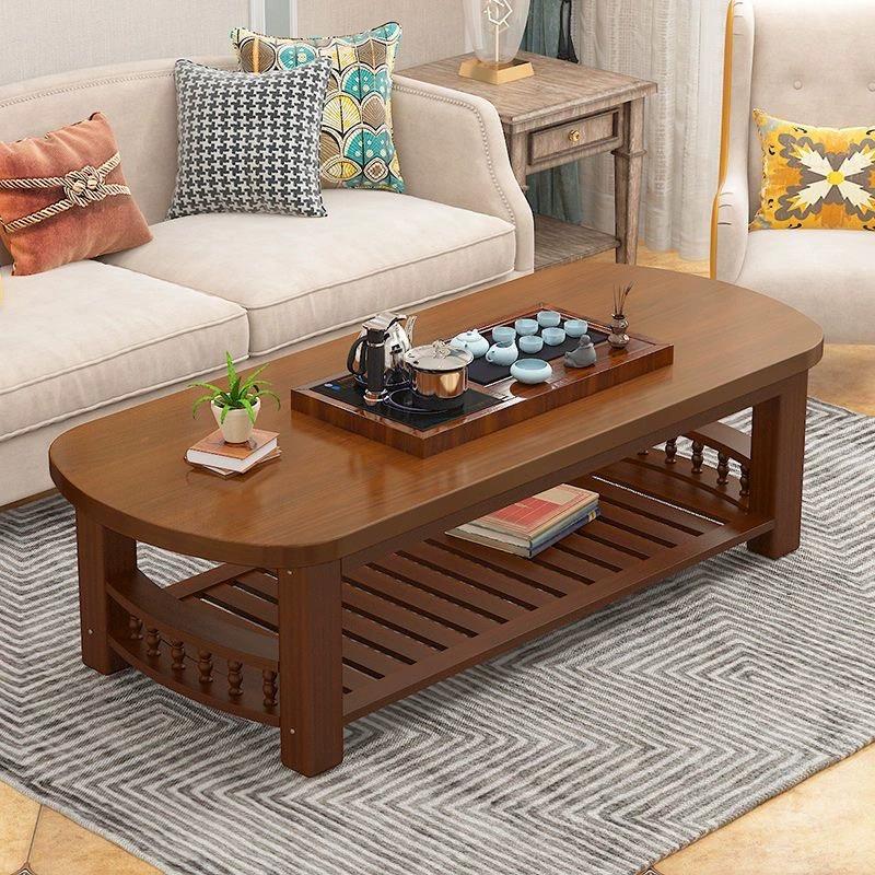 全实木茶几客厅小户型家用双层茶桌办公茶几简约长方形新中式茶台