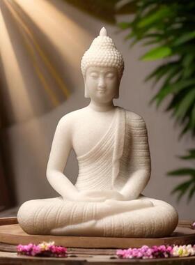 大日如来佛白云石12*9*6鱼缸造景茶空间摆件办公室桌面院庭摆件