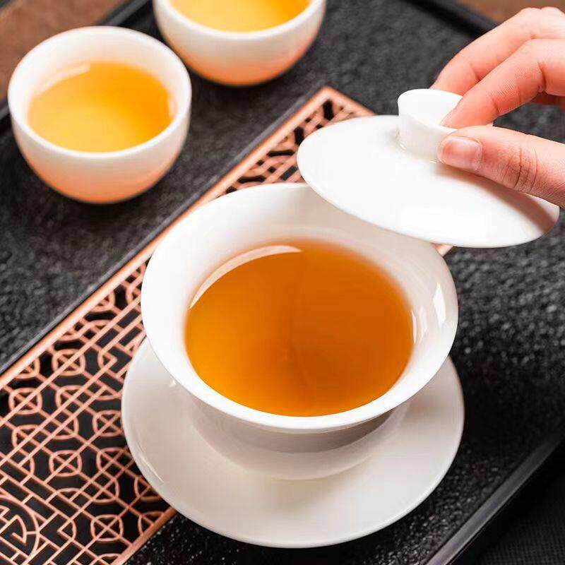 家用办公室薄胎羊脂玉茶具套装新款轻奢高档白瓷陶瓷盖碗高端功夫